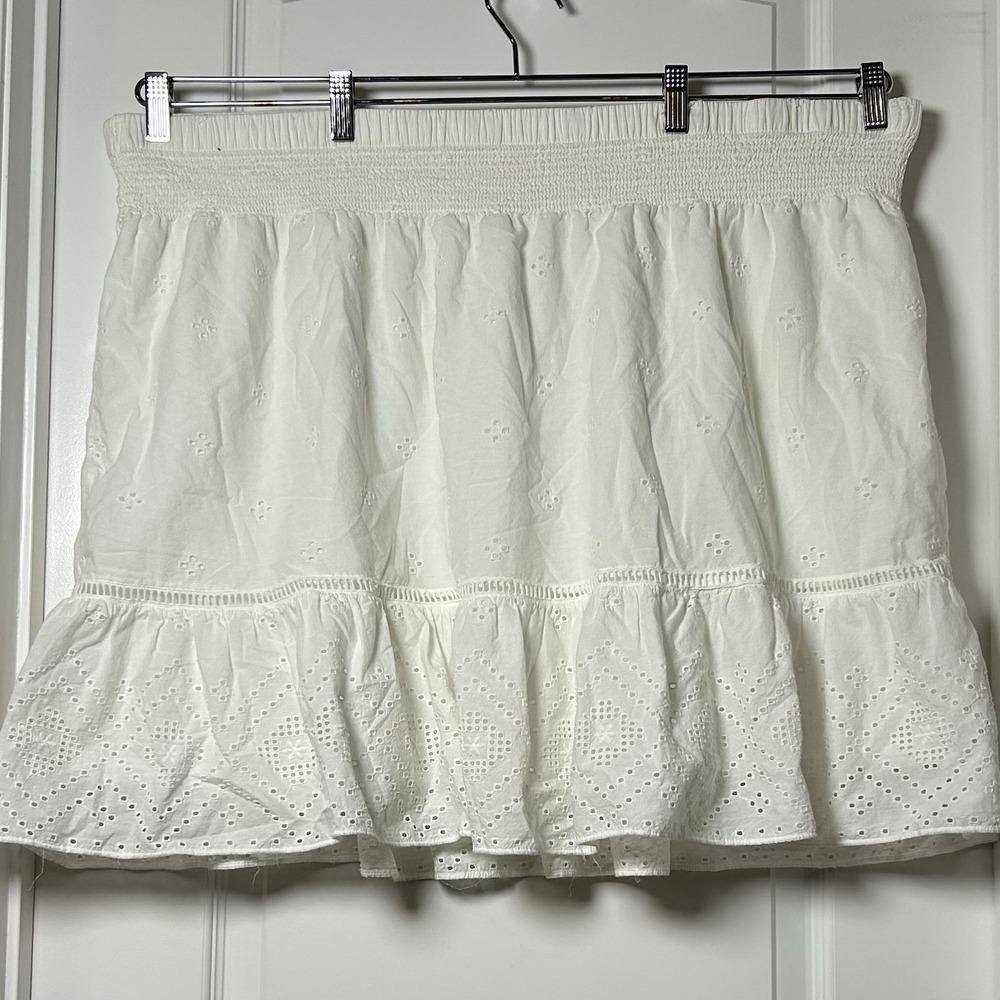 Madewell‎ White Eyelet 100% Cotton Embroidered Smock Waist Ruffle Mini Skirt
